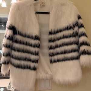 Forever 21 Black and White Striped Teddy Jacket
